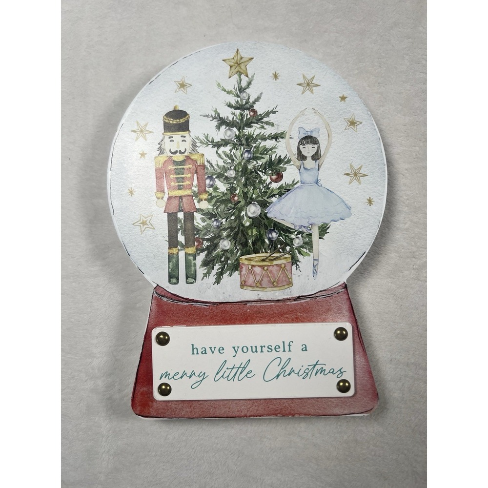 Christmas Wood Painted Nutcracker Ballerina Little Snow Globe Wall Art Statement